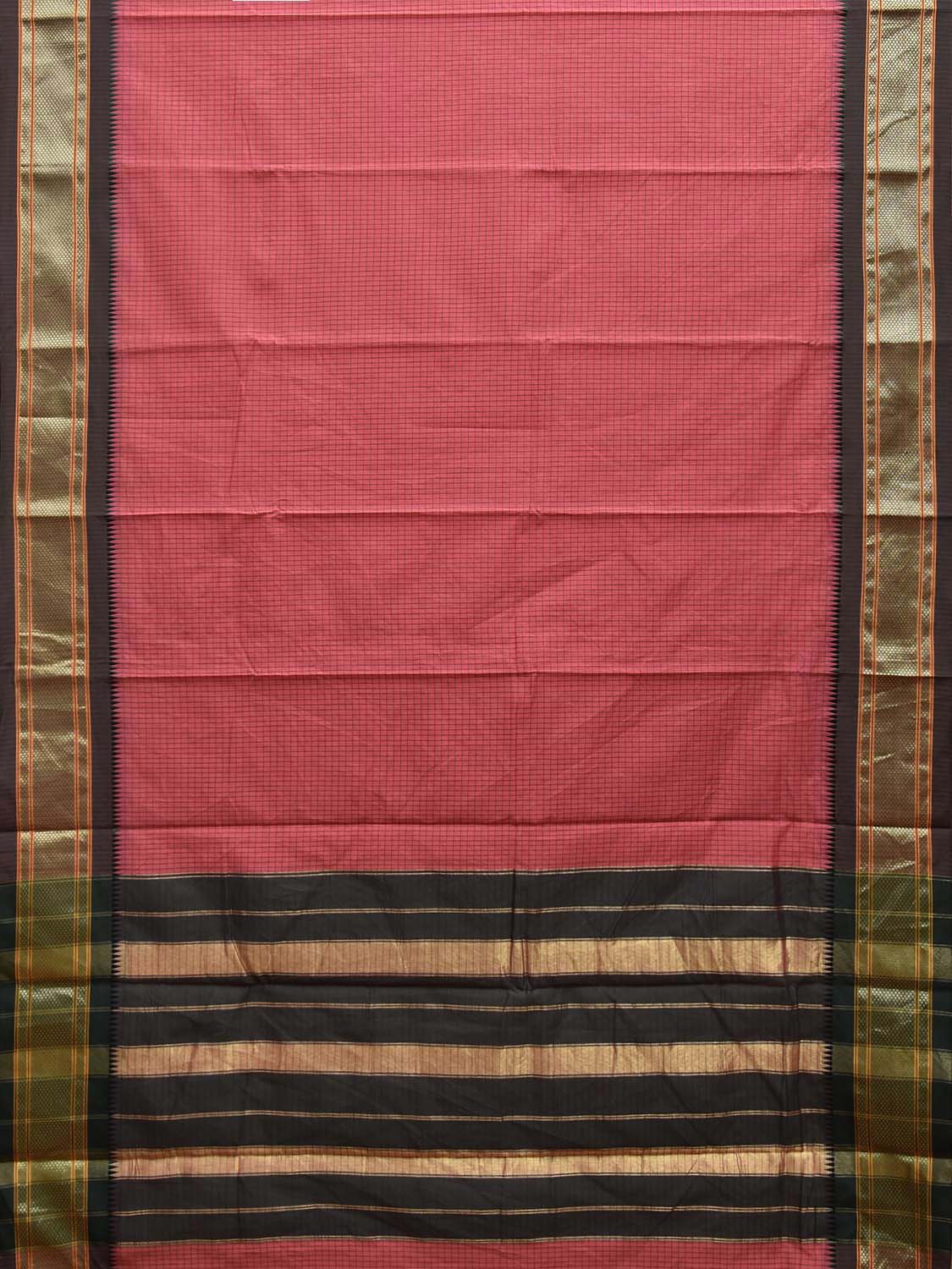 Light Pink and Green Bamboo Cotton Saree with Checks Design No Blouse bc0714