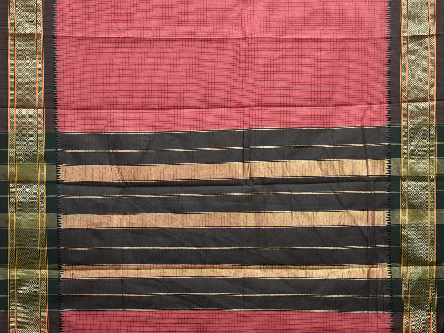 Light Pink and Green Bamboo Cotton Saree with Checks Design No Blouse bc0714