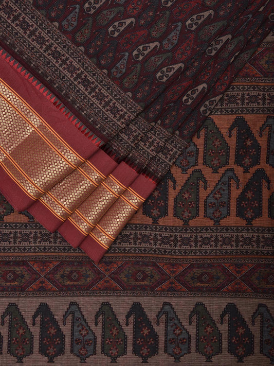 Maroon Bamboo Cotton Saree with Digital Print Design bc0715