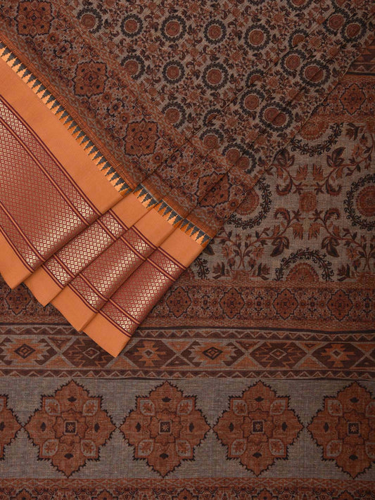 Orange and Mustard Bamboo Cotton Saree with Digital Print Design bc0716