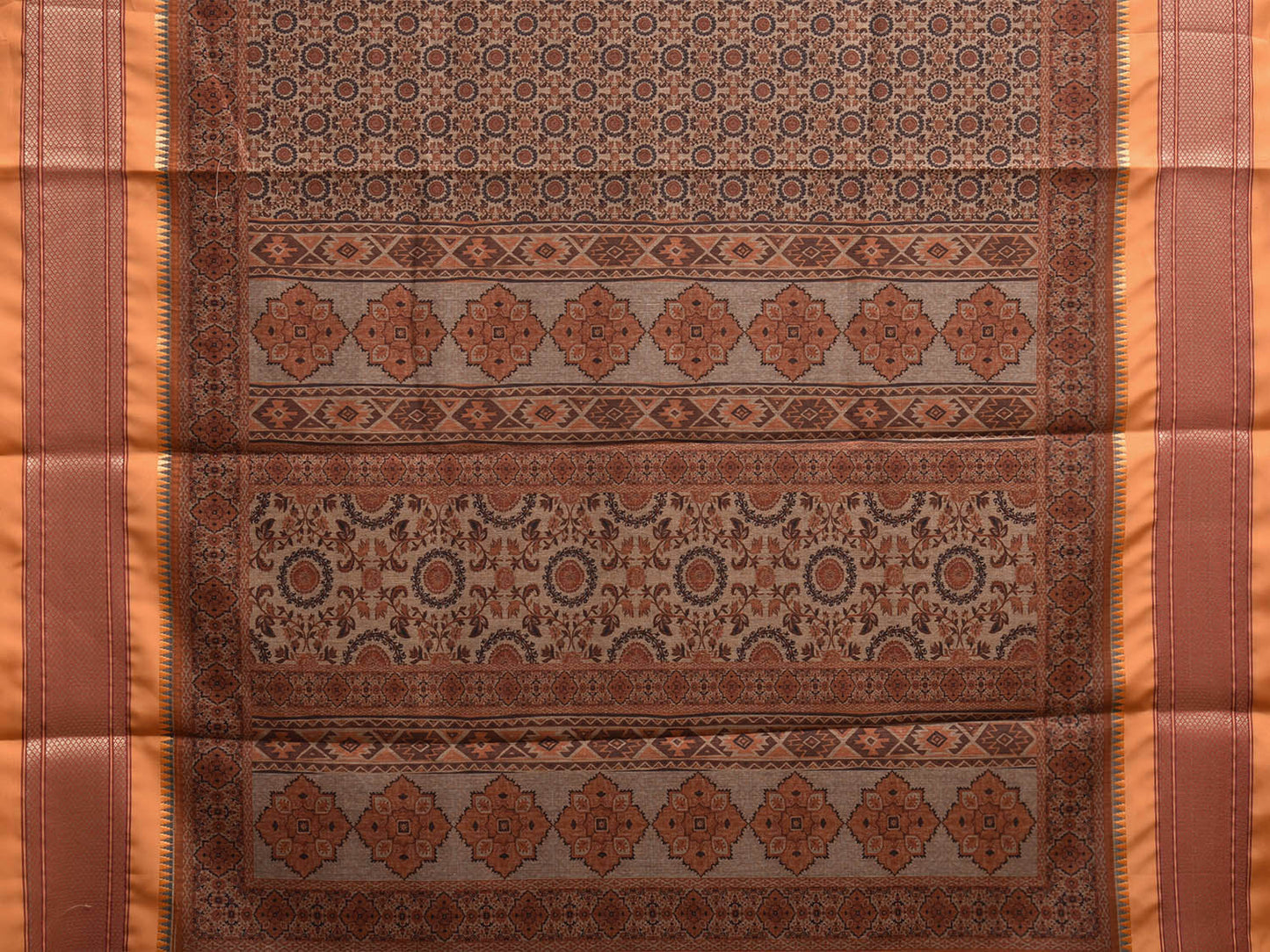 Orange and Mustard Bamboo Cotton Saree with Digital Print Design bc0716