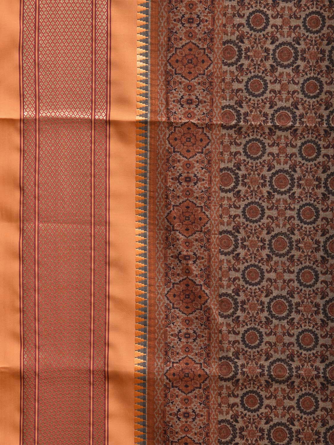 Orange and Mustard Bamboo Cotton Saree with Digital Print Design bc0716