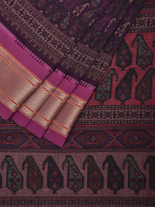 Purple and Pink Bamboo Cotton Saree with Digital Print Design bc0717
