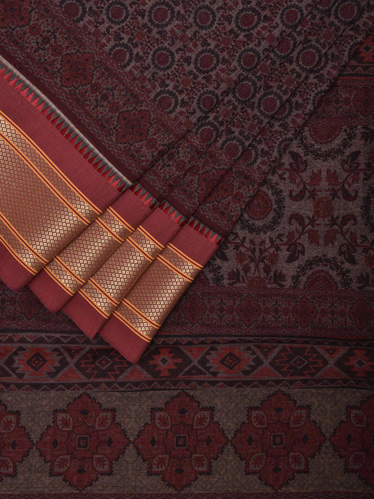 Maroon Bamboo Cotton Saree with Digital Print Design bc0718