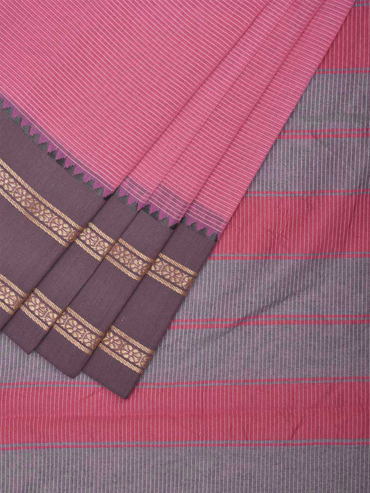 Baby Pink Bamboo Cotton Saree with Strips and Ganga-Jamuna Border Design No Blouse bc0722