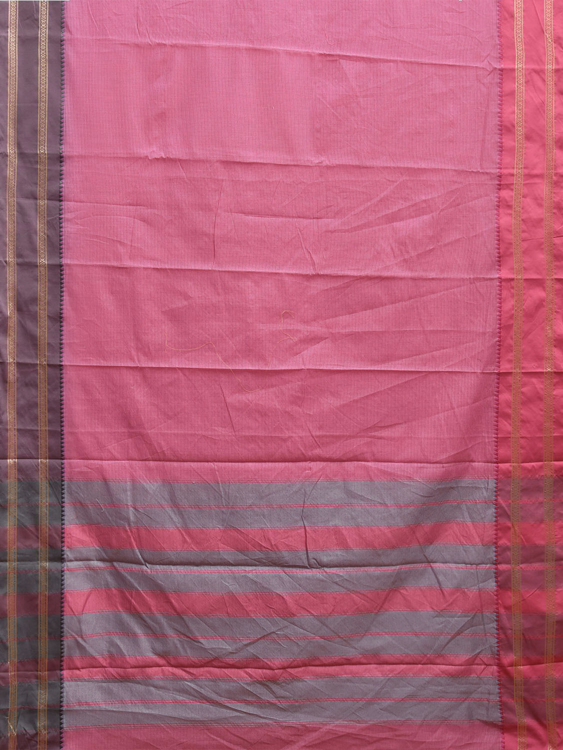 Baby Pink Bamboo Cotton Saree with Strips and Ganga-Jamuna Border Design No Blouse bc0722