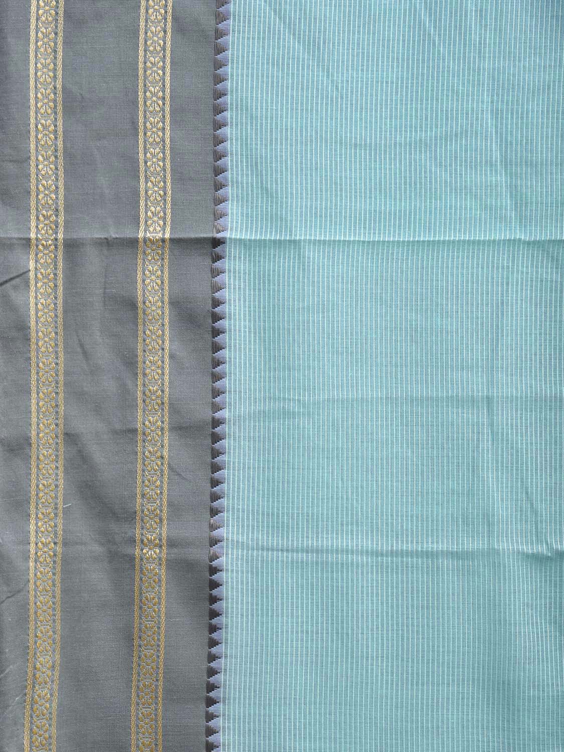 Light Blue Bamboo Cotton Saree with Strips and Ganga-Jamuna Border Design No Blouse bc0723