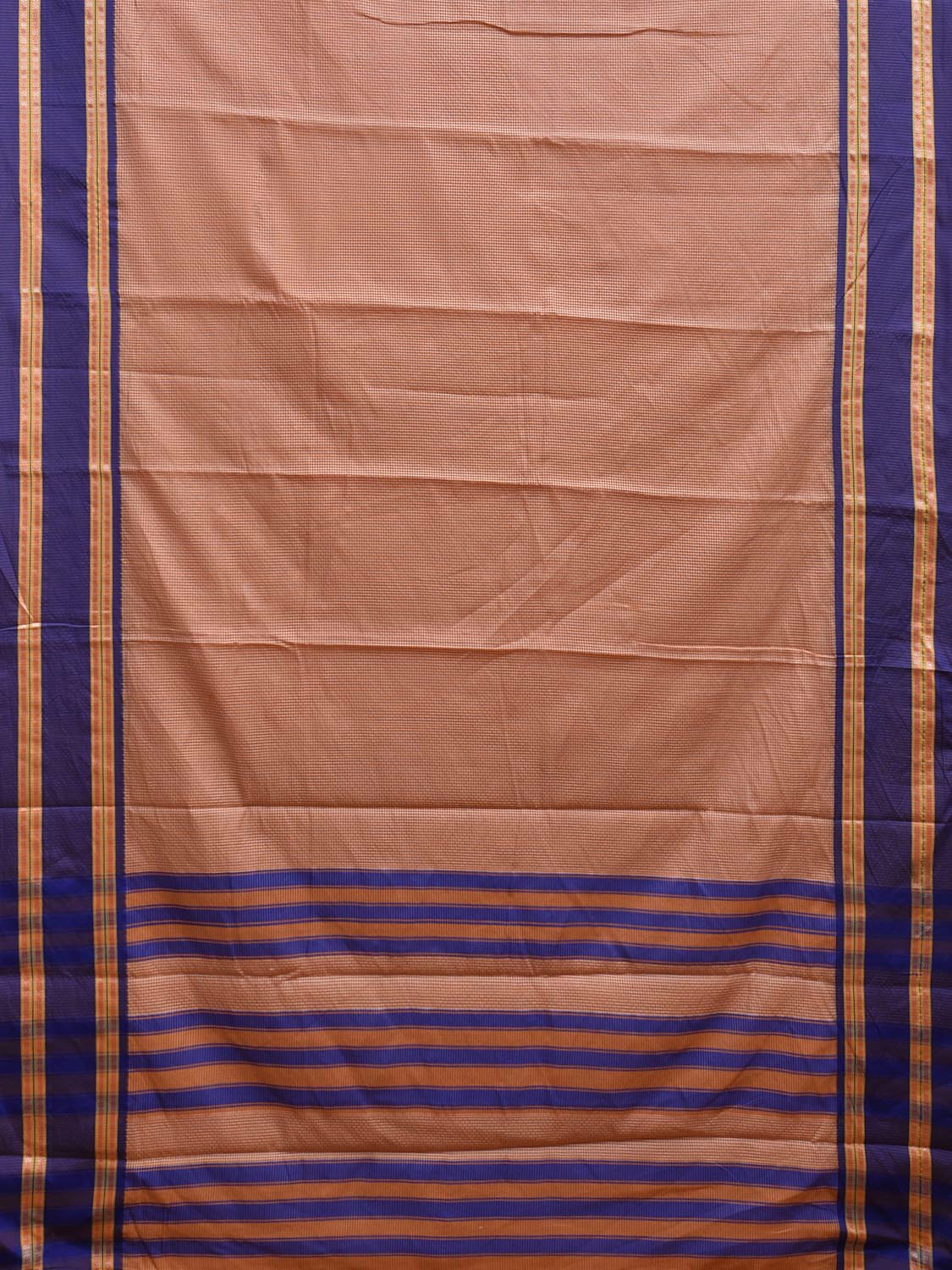 Fawn and Blue Bamboo Cotton Saree with Small Checks Design No Blouse bc0725