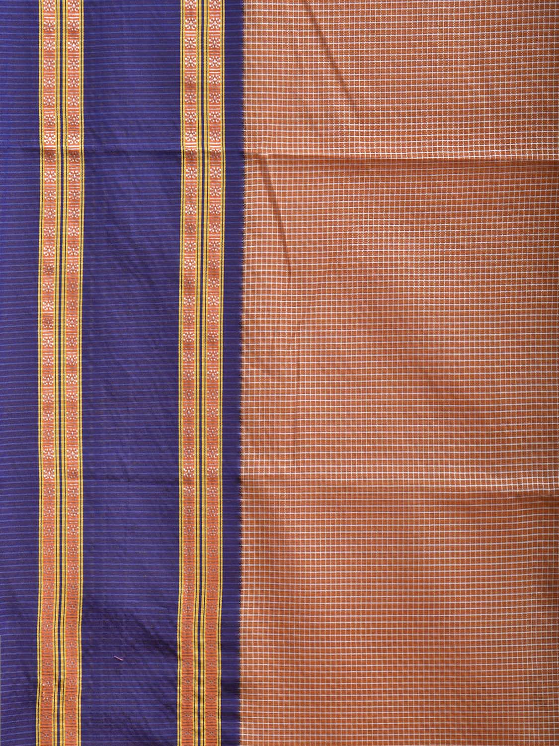 Fawn and Blue Bamboo Cotton Saree with Small Checks Design No Blouse bc0725