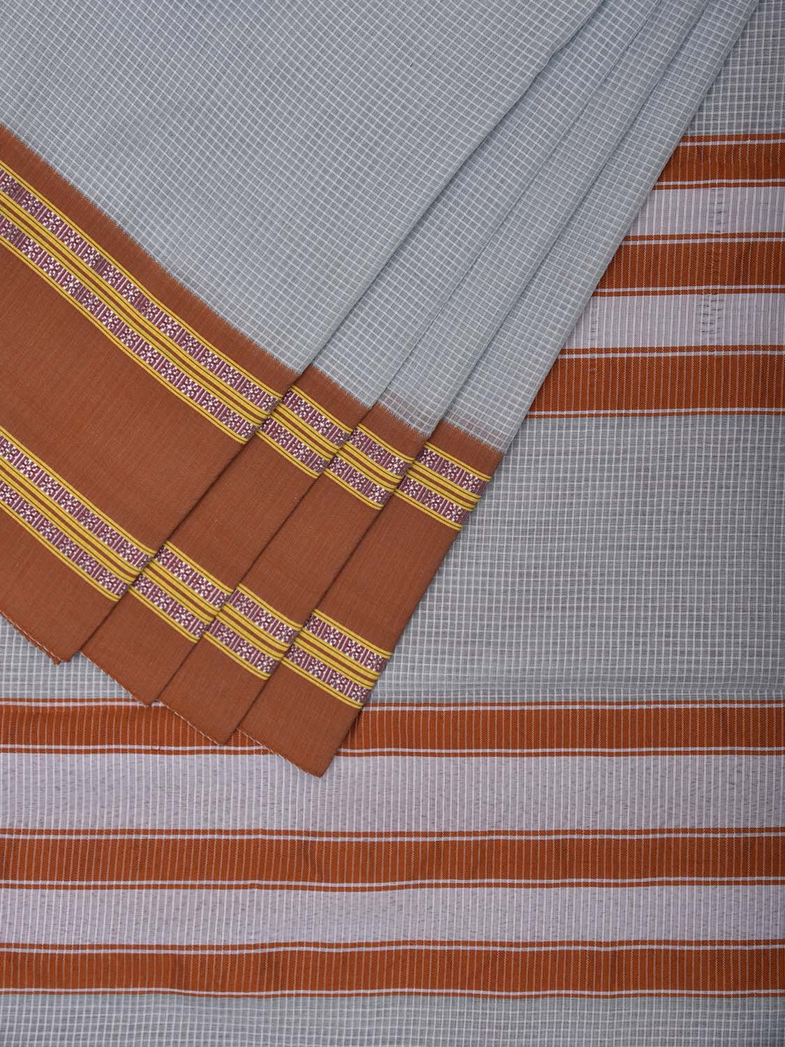 Light Blue and Fawn Bamboo Cotton Saree with Small Checks Design No Blouse bc0726