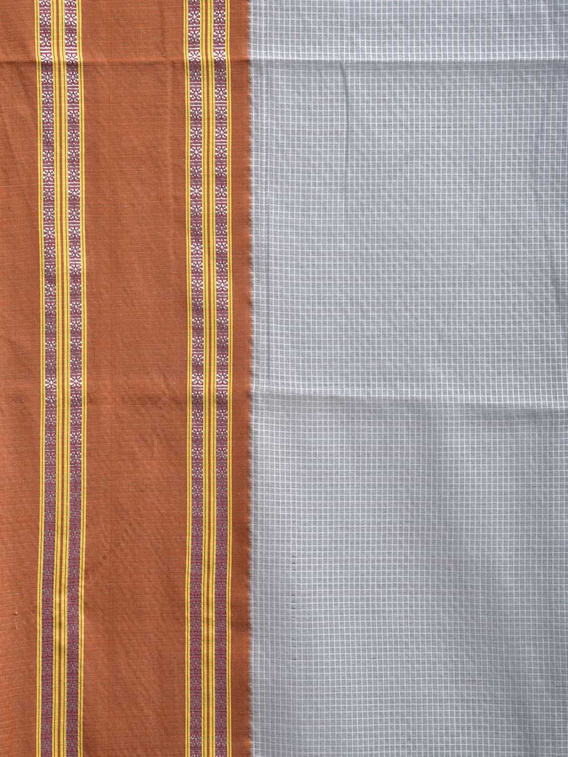 Light Blue and Fawn Bamboo Cotton Saree with Small Checks Design No Blouse bc0726