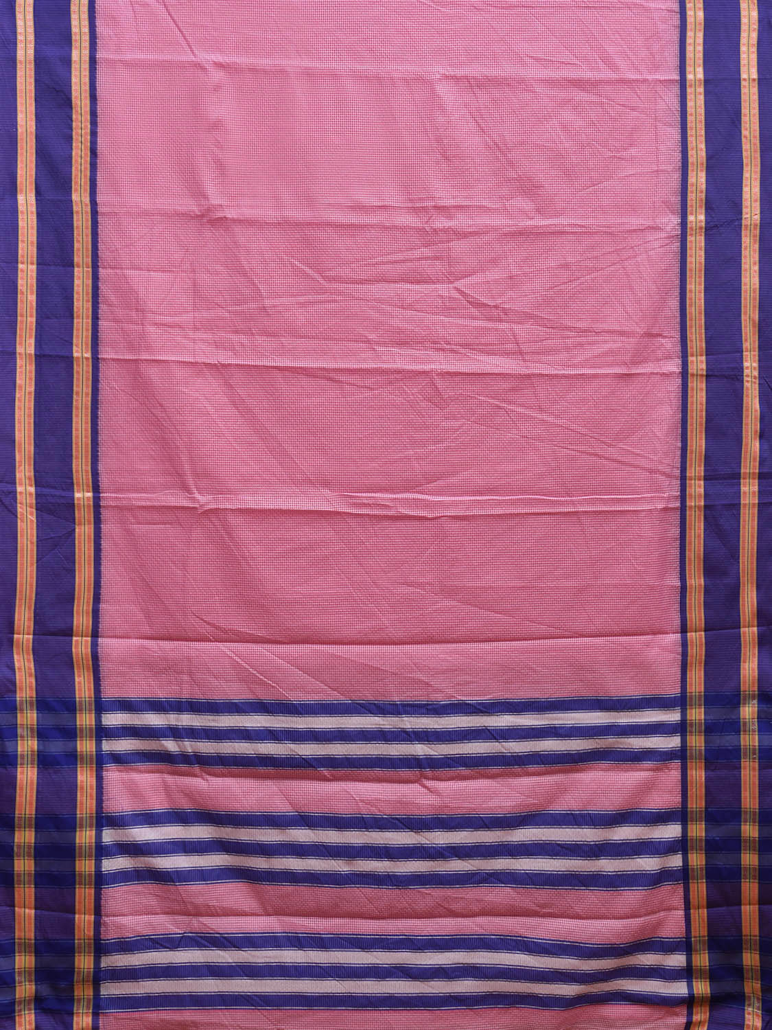 Pink and Blue Bamboo Cotton Saree with Small Checks Design No Blouse bc0727
