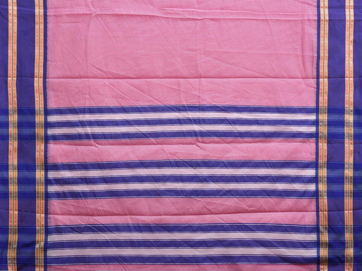 Pink and Blue Bamboo Cotton Saree with Small Checks Design No Blouse bc0727