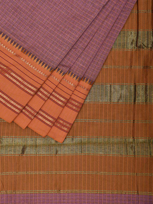 Mauve and Mustard Bamboo Cotton Viscose Silk Saree with Checks Design No Blouse bc0729