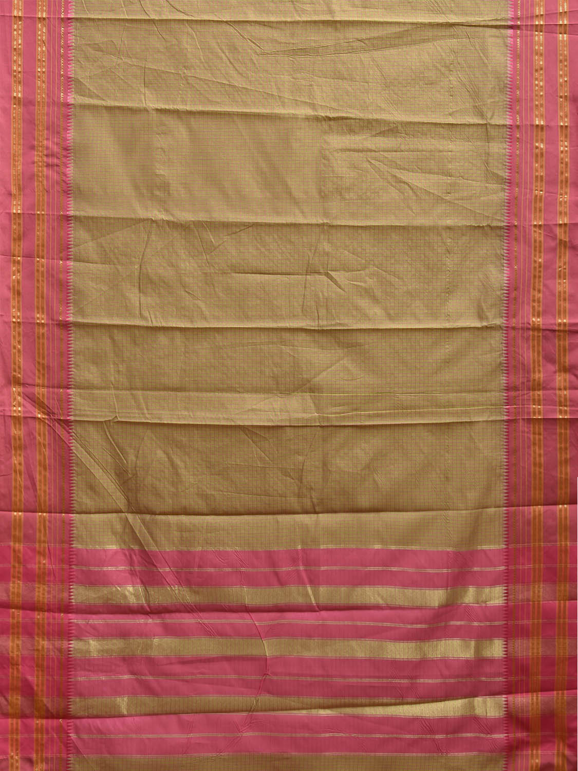 Olive and Pink Bamboo Cotton Viscose Silk Saree with Checks Design No Blouse bc0730
