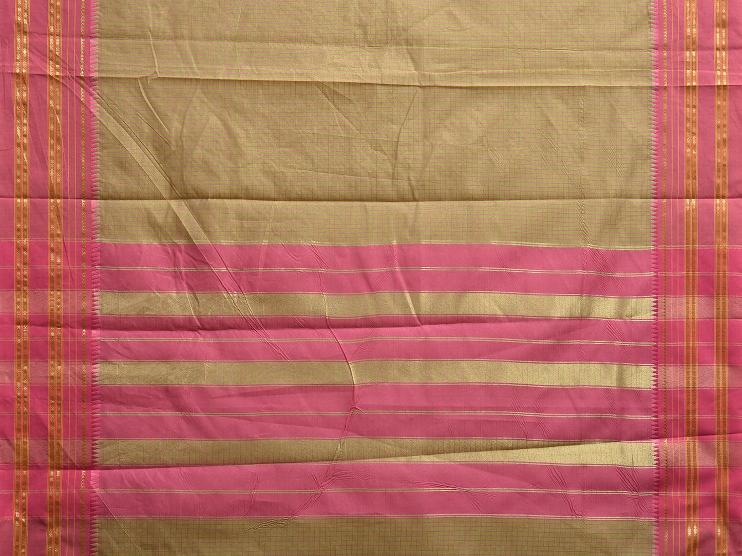 Olive and Pink Bamboo Cotton Viscose Silk Saree with Checks Design No Blouse bc0730