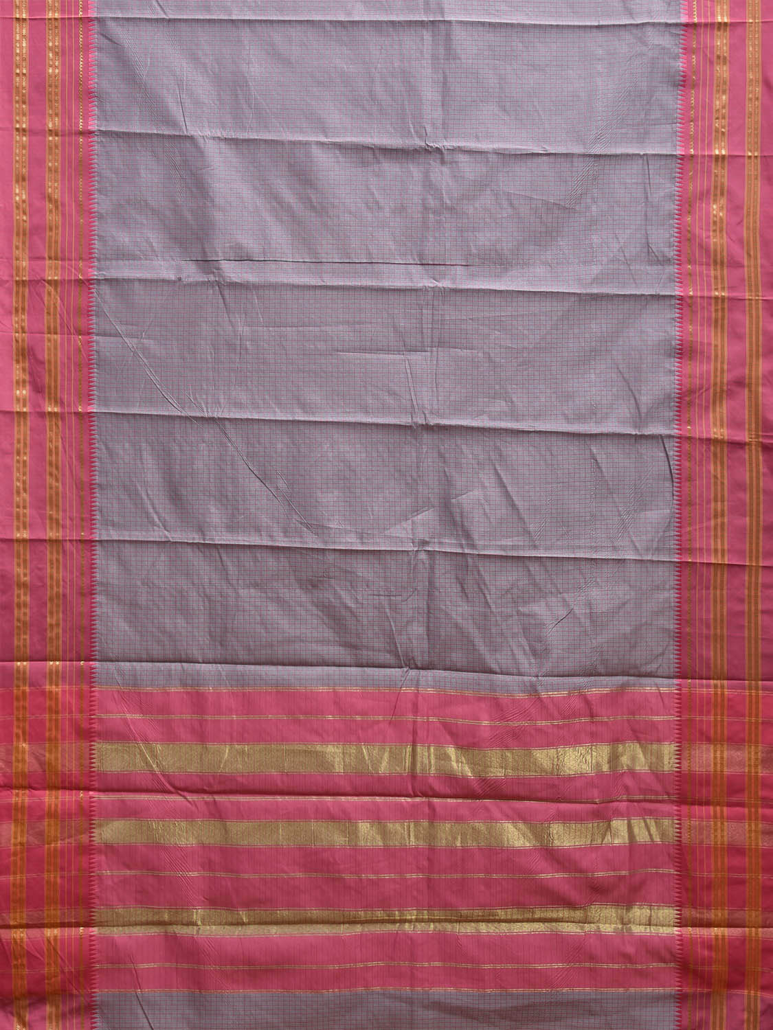 Grey and Pink Bamboo Cotton Viscose Silk Saree with Checks Design No Blouse bc0731