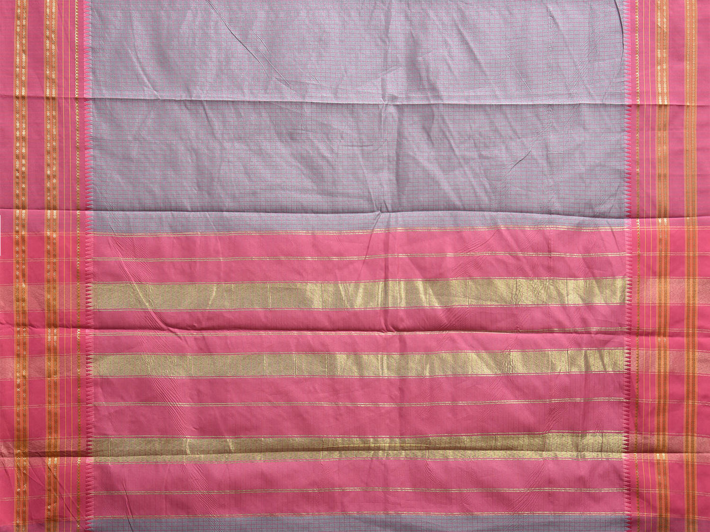 Grey and Pink Bamboo Cotton Viscose Silk Saree with Checks Design No Blouse bc0731