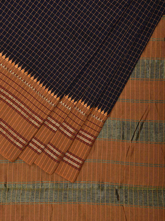 Black and Mustard Bamboo Cotton Viscose Silk Saree with Checks Design No Blouse bc0732