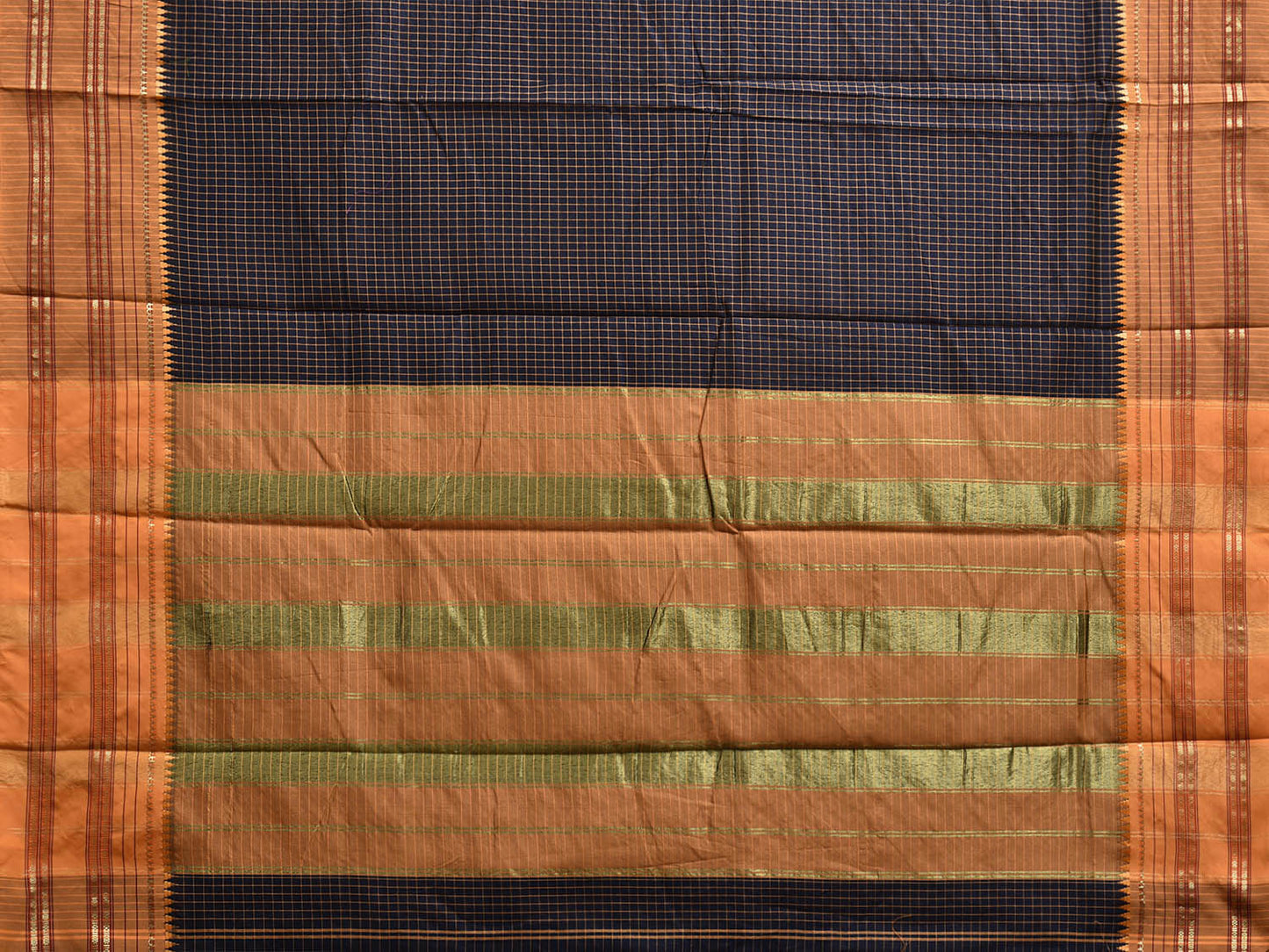 Black and Mustard Bamboo Cotton Viscose Silk Saree with Checks Design No Blouse bc0732