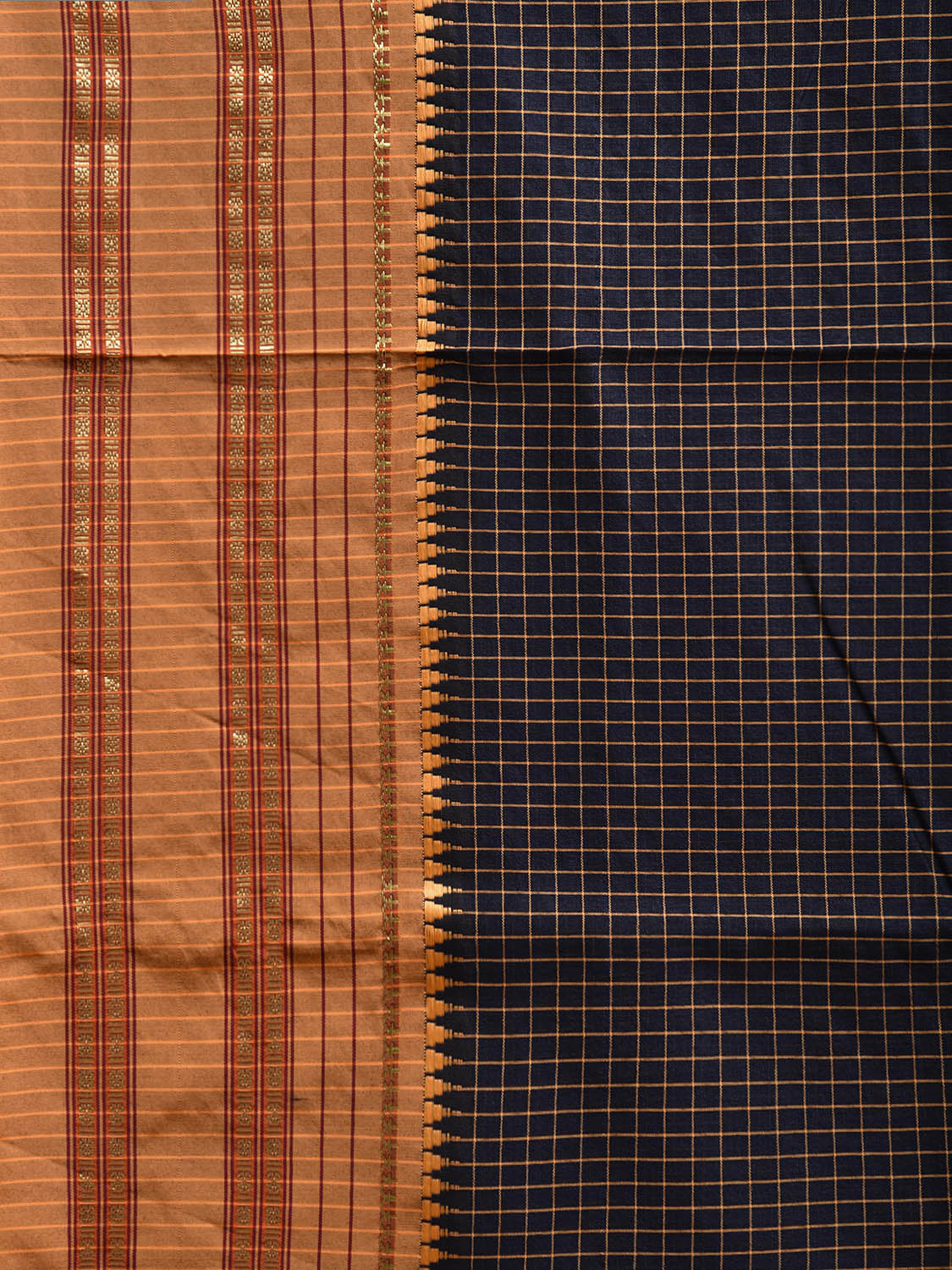 Black and Mustard Bamboo Cotton Viscose Silk Saree with Checks Design No Blouse bc0732