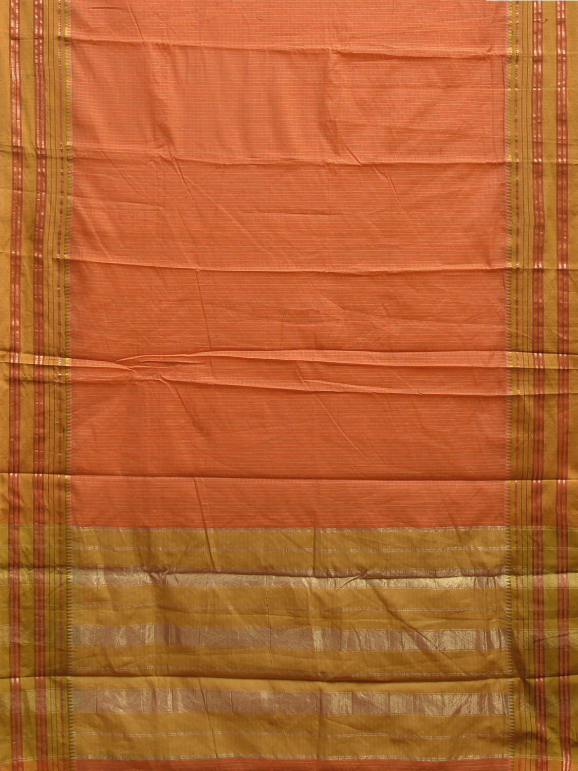 Orange and Olive Bamboo Cotton Viscose Silk Saree with Checks Design No Blouse bc0733