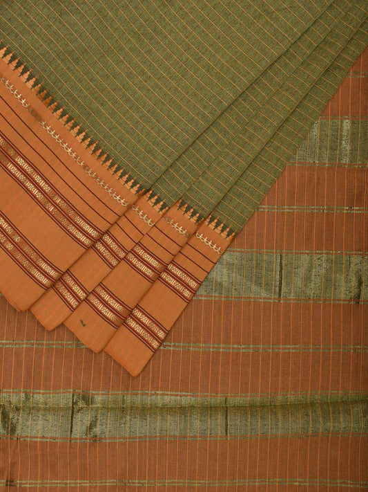Green and Mustard Bamboo Cotton Viscose Silk Saree with Checks Design No Blouse bc0734