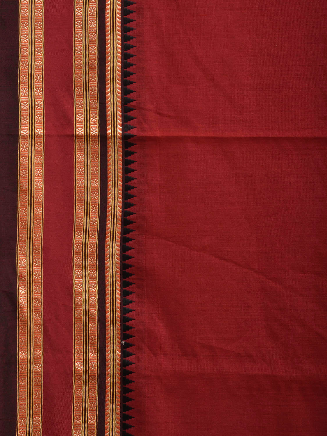 Dark Red and Black Bamboo Cotton Plain Saree with Strips Pallu Design No Blouse bc0736