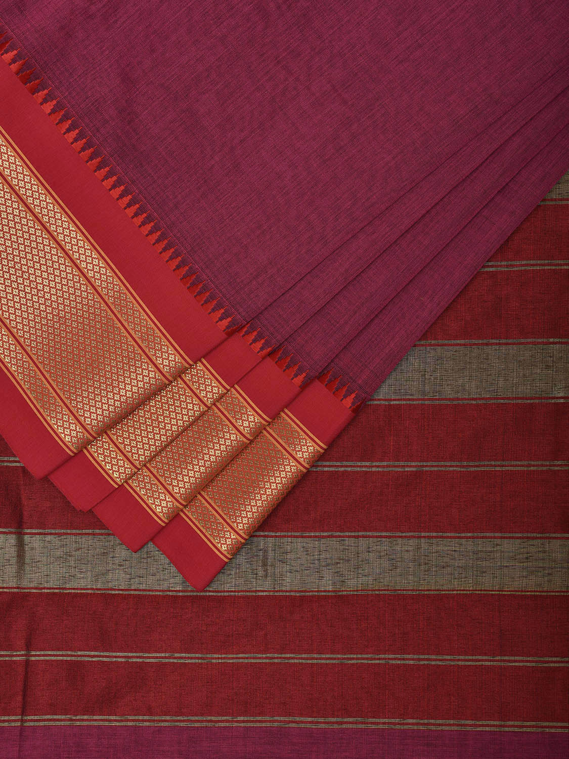 Magenta and Red Bamboo Cotton Plain Saree with Contrast Pallu Design No Blouse bc0738