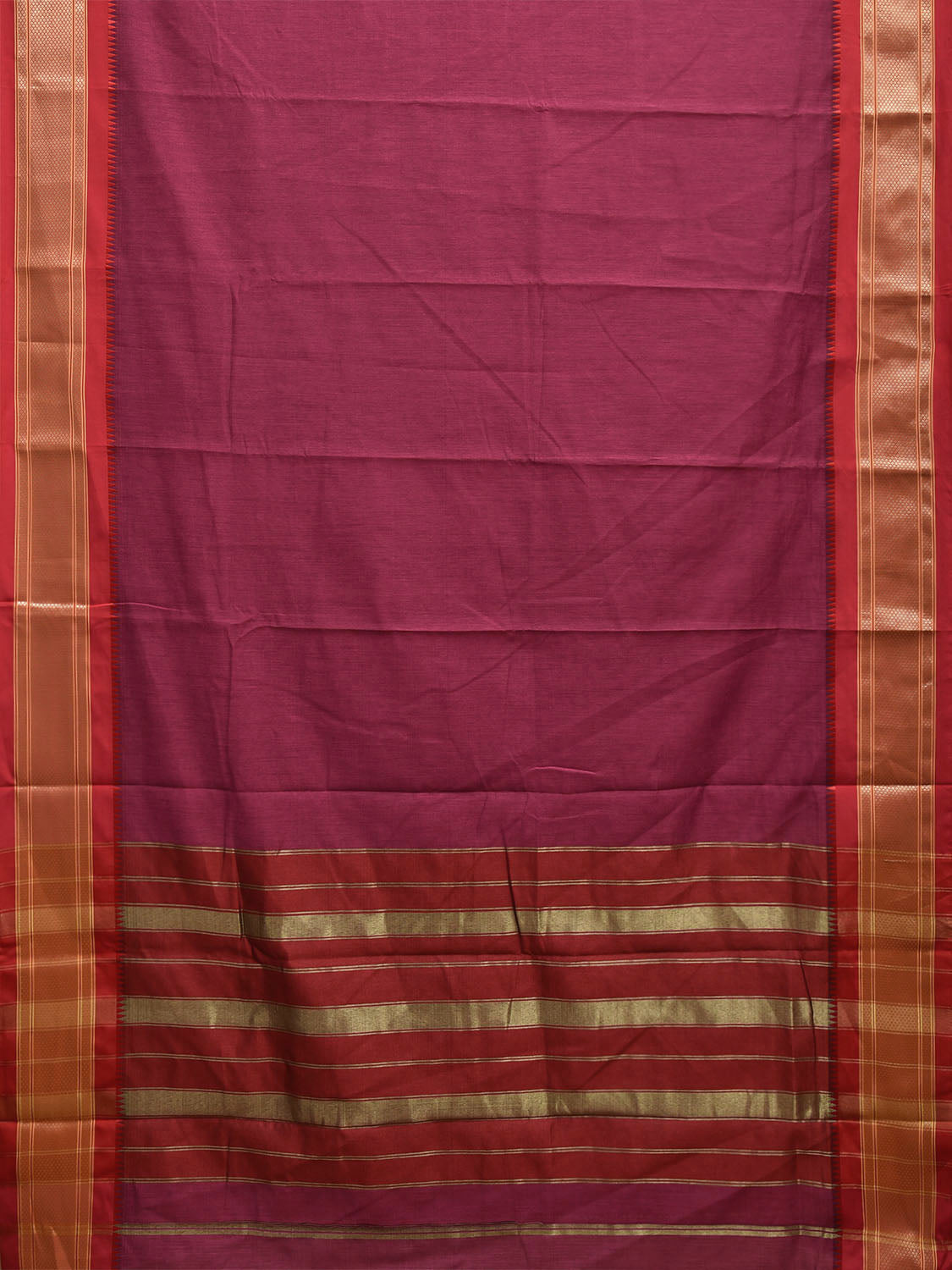 Magenta and Red Bamboo Cotton Plain Saree with Contrast Pallu Design No Blouse bc0738