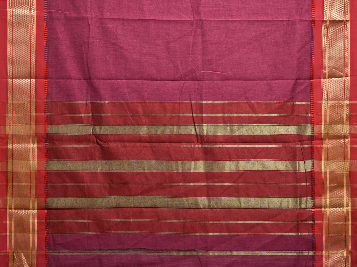 Magenta and Red Bamboo Cotton Plain Saree with Contrast Pallu Design No Blouse bc0738