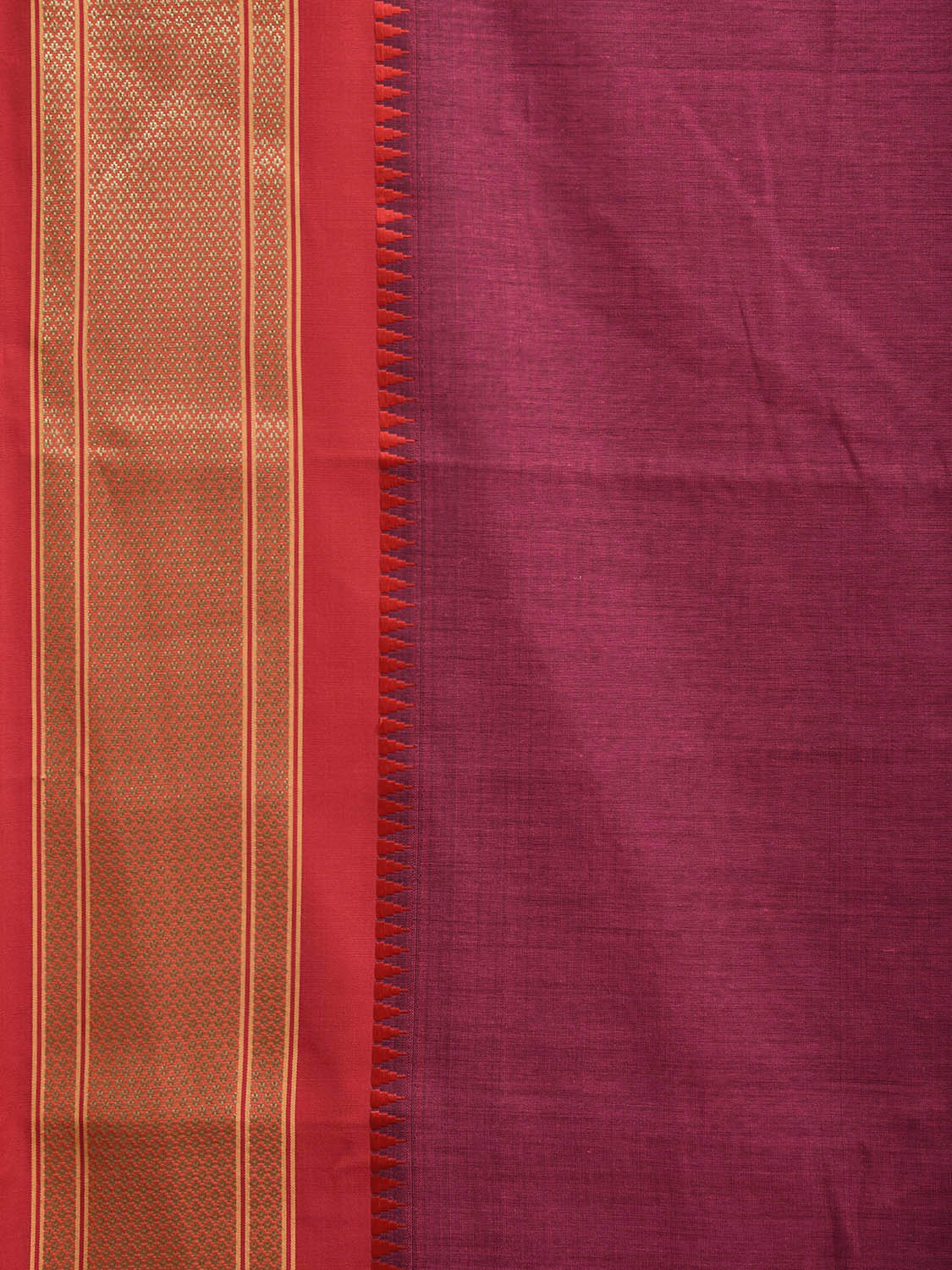 Magenta and Red Bamboo Cotton Plain Saree with Contrast Pallu Design No Blouse bc0738