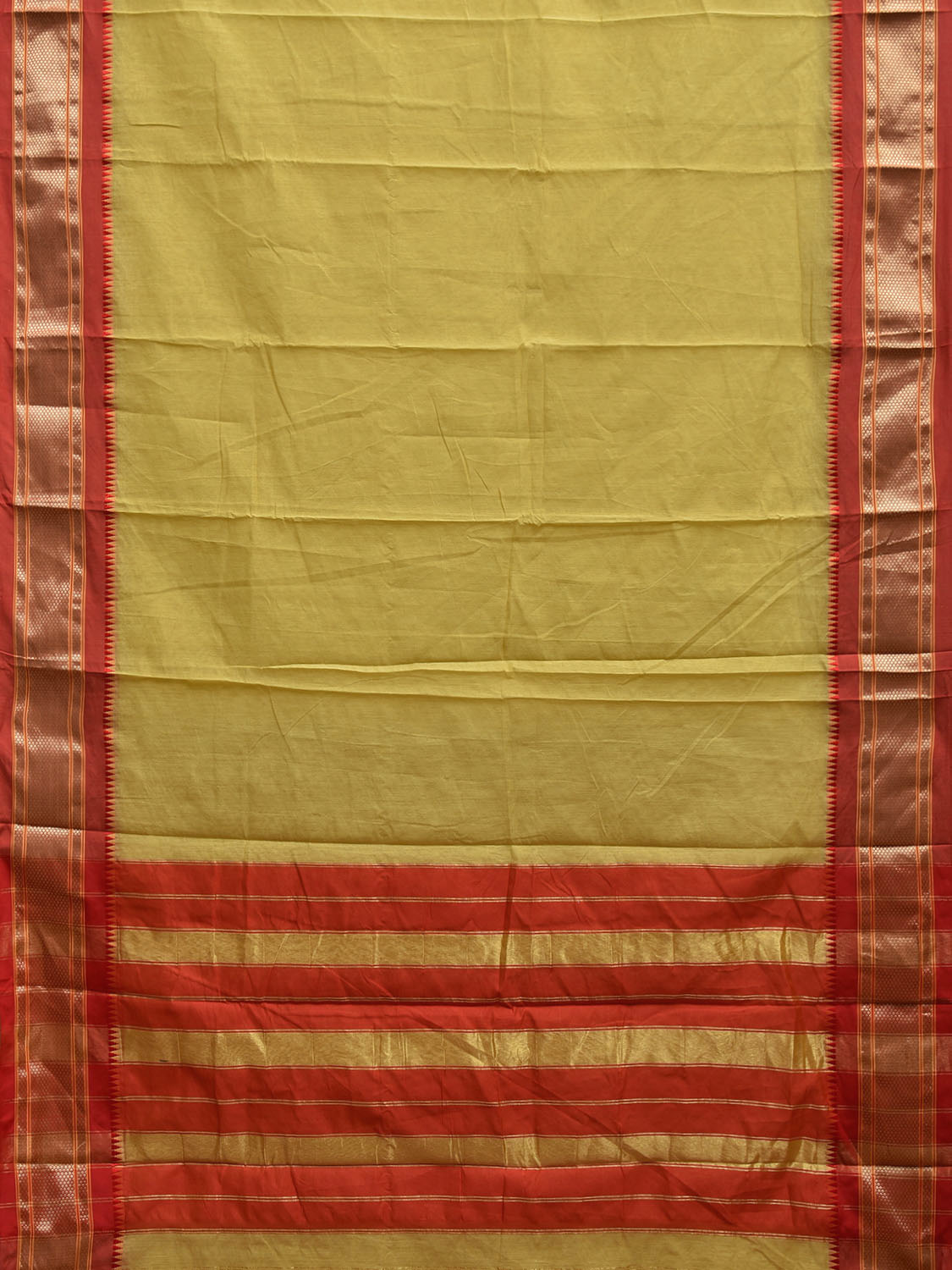 Light Green and Red Bamboo Cotton Plain Saree with Contrast Pallu Design No Blouse bc0739