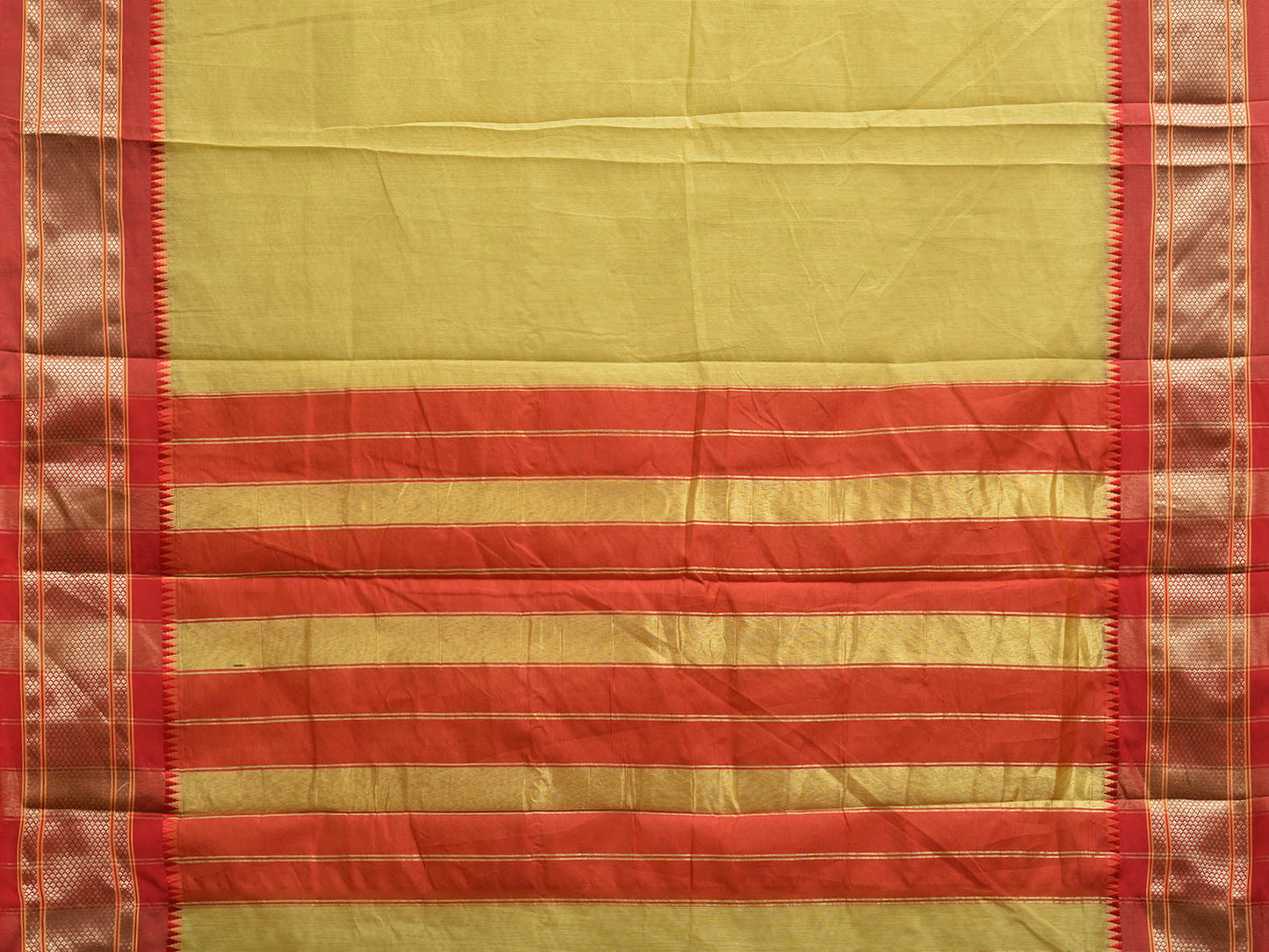 Light Green and Red Bamboo Cotton Plain Saree with Contrast Pallu Design No Blouse bc0739