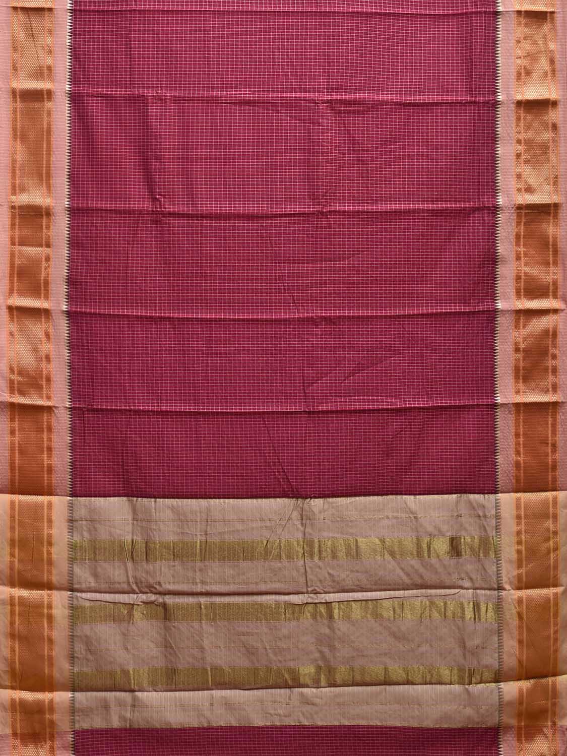 Magenta and White Bamboo Cotton Saree with Checks Design No Blouse bc0740