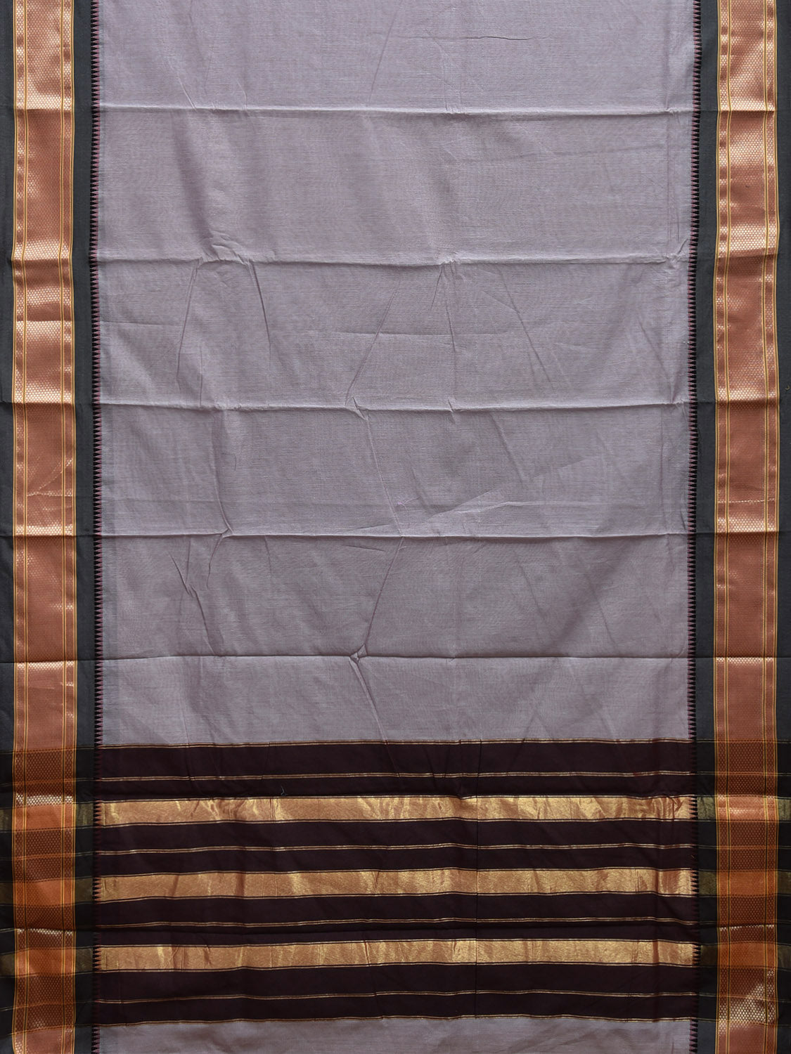 Light Grey and Black Bamboo Cotton Plain Saree with Contrast Pallu Design No Blouse bc0741