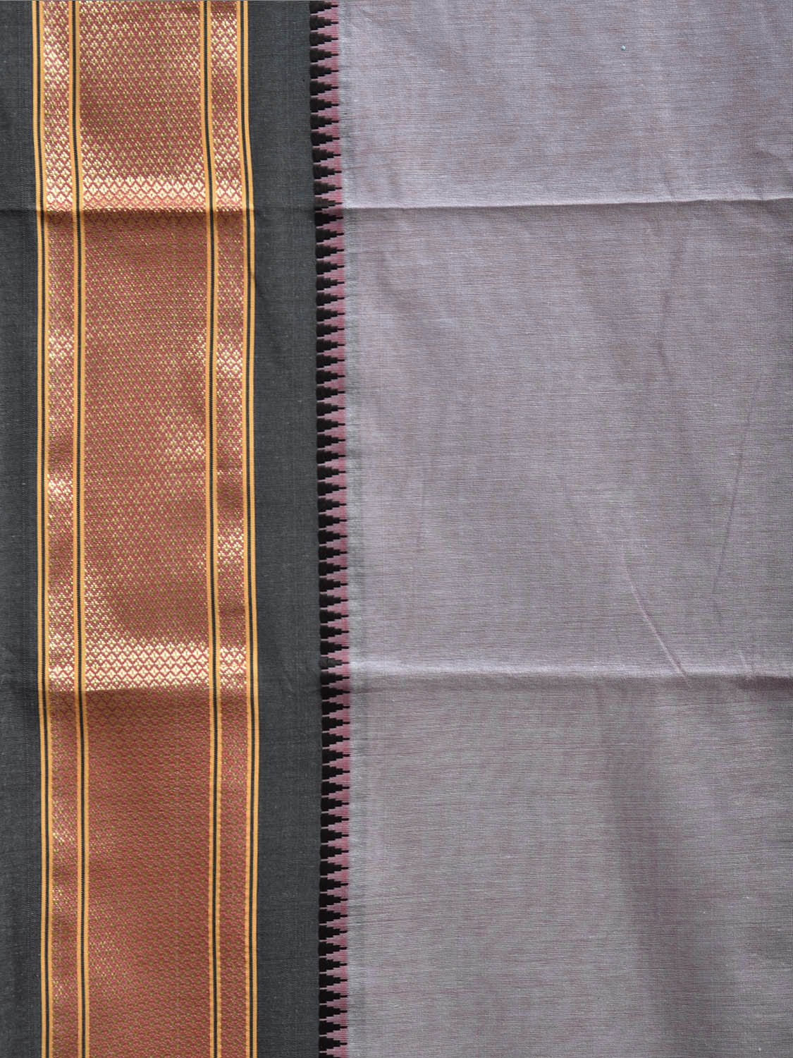 Light Grey and Black Bamboo Cotton Plain Saree with Contrast Pallu Design No Blouse bc0741