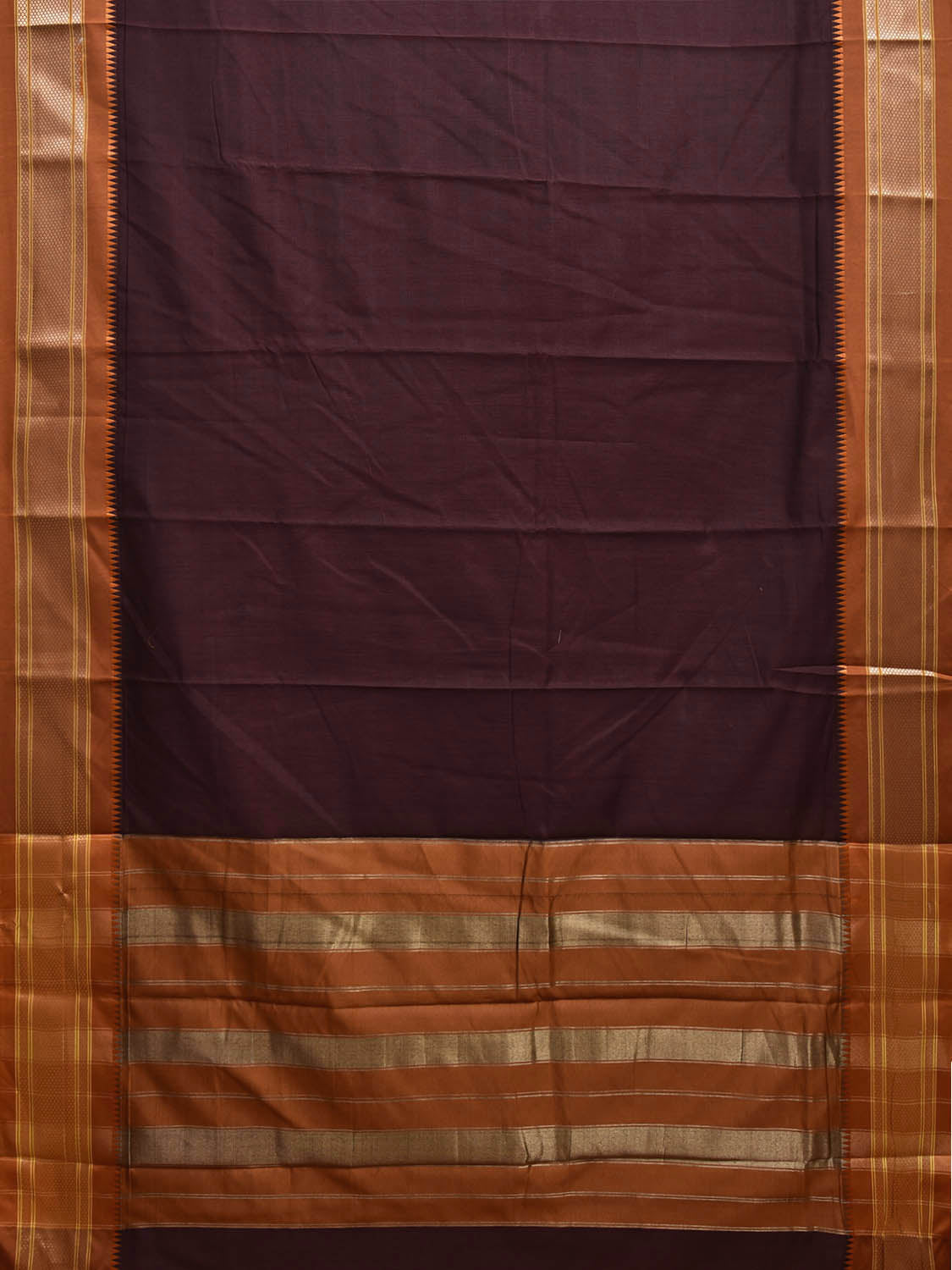 Brown and Fawn Bamboo Cotton Plain Saree with Contrast Pallu Design No Blouse bc0742