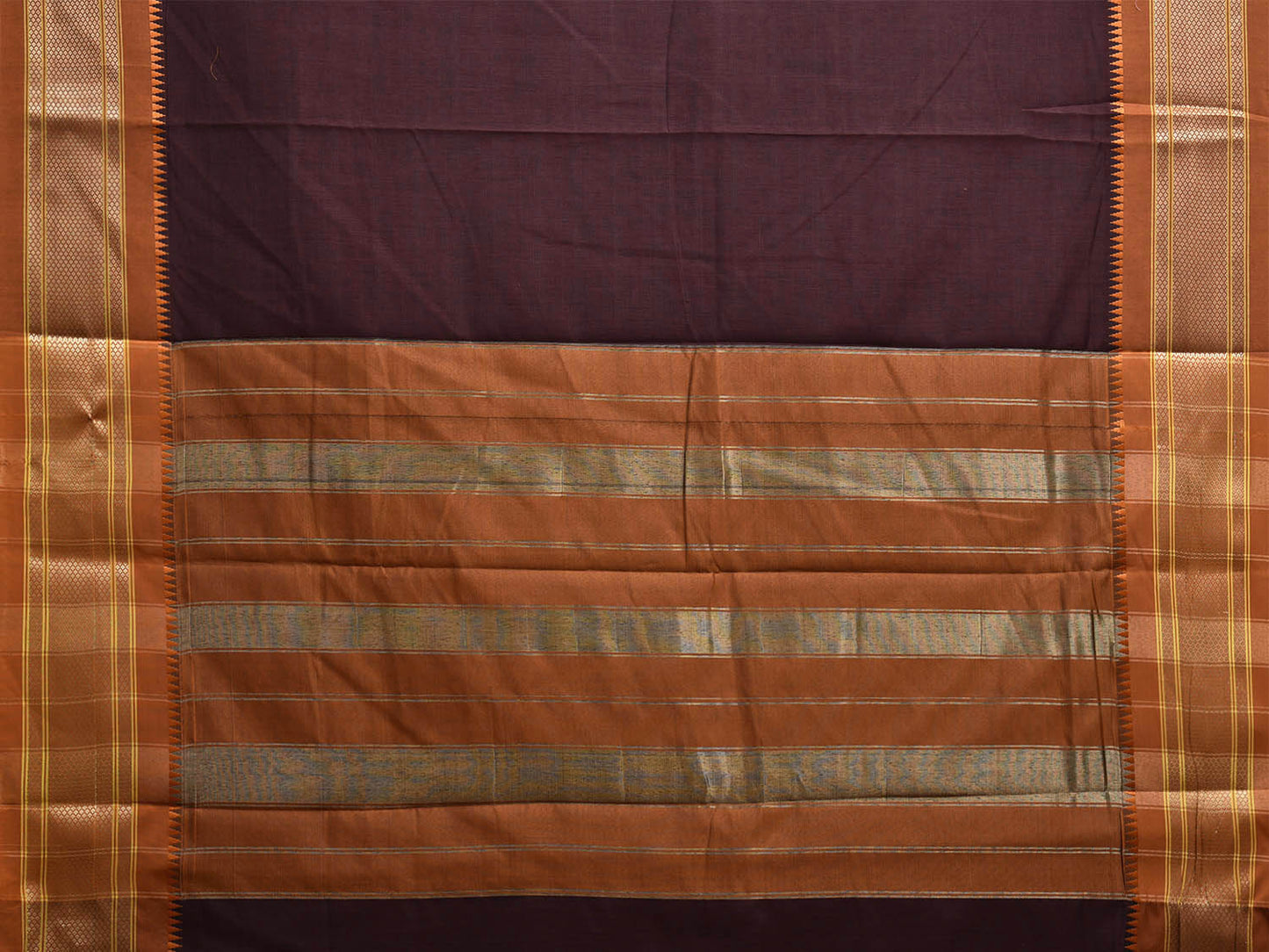 Brown and Fawn Bamboo Cotton Plain Saree with Contrast Pallu Design No Blouse bc0742