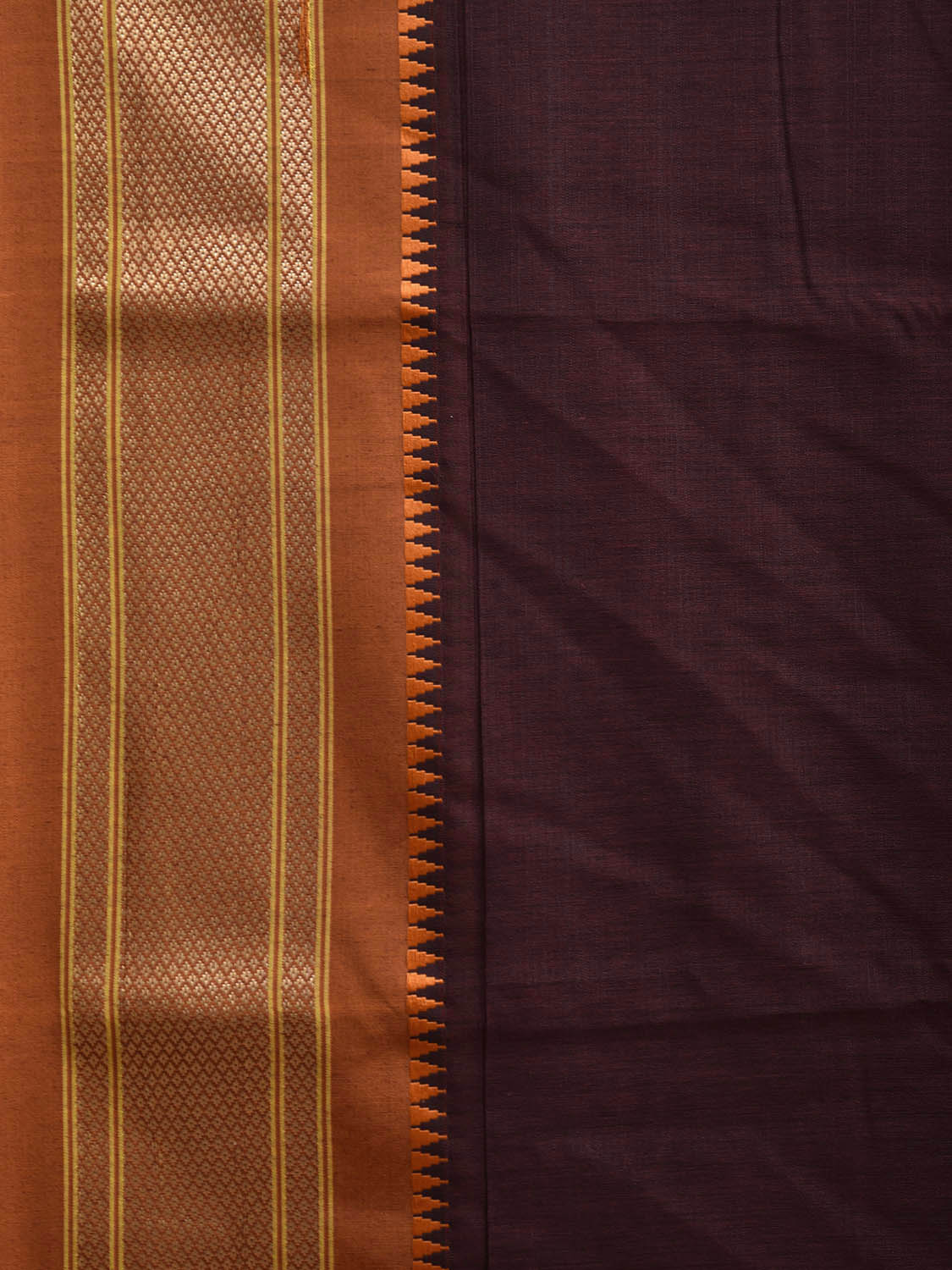 Brown and Fawn Bamboo Cotton Plain Saree with Contrast Pallu Design No Blouse bc0742