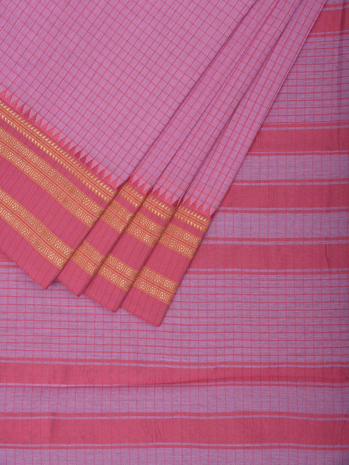 Pink Bamboo Cotton Saree with Checks Design No Blouse bc0743