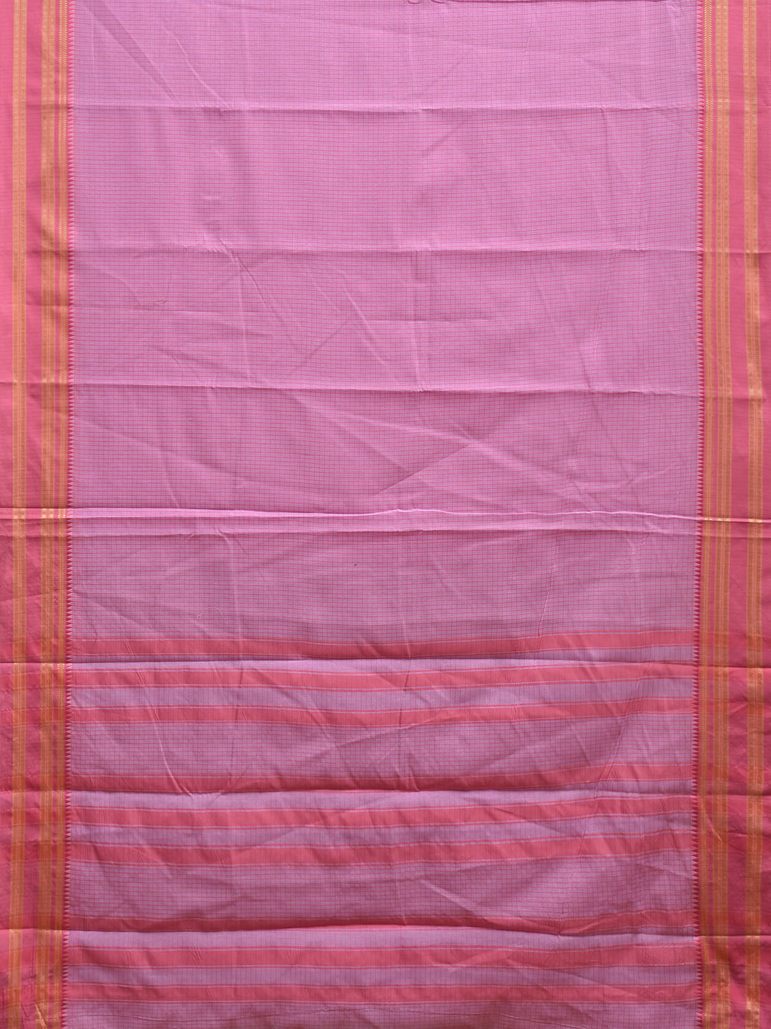 Pink Bamboo Cotton Saree with Checks Design No Blouse bc0743