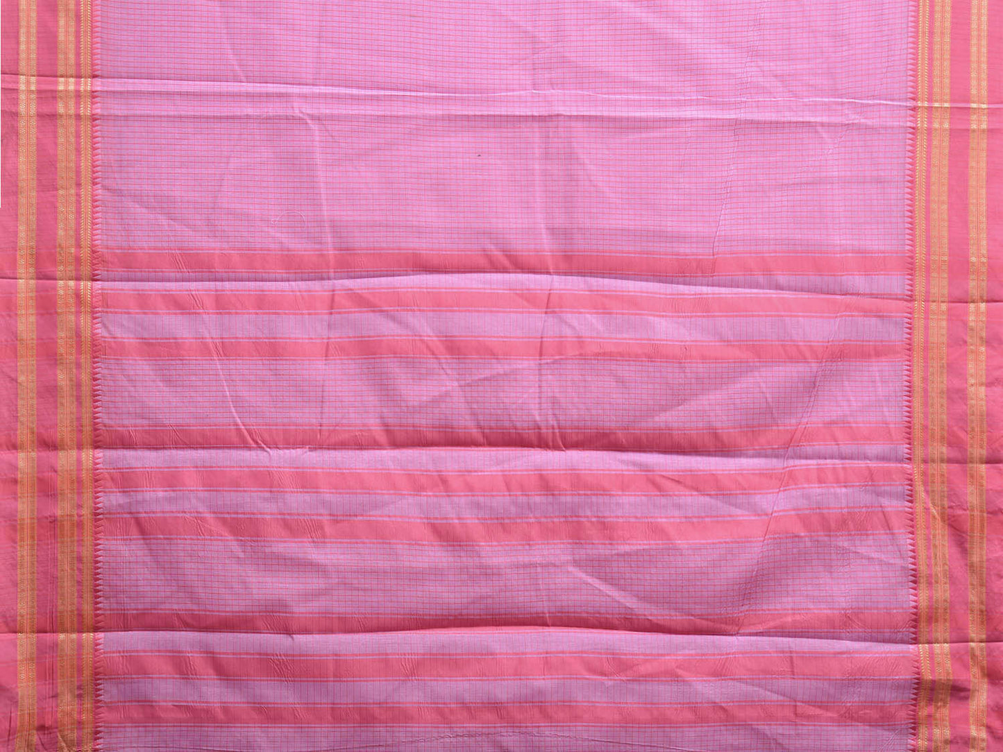 Pink Bamboo Cotton Saree with Checks Design No Blouse bc0743