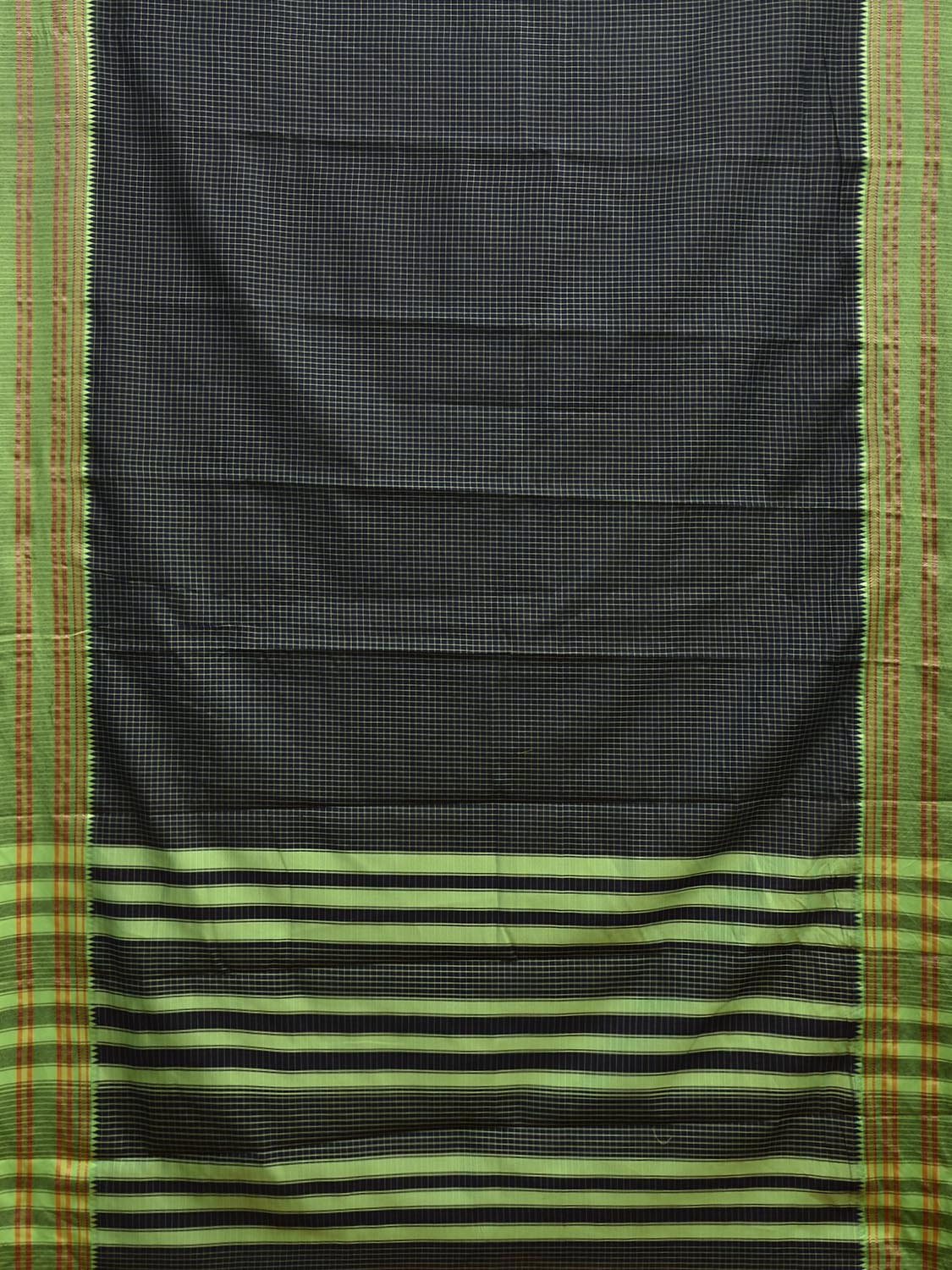Black and Green Bamboo Cotton Saree with Checks Design No Blouse bc0744