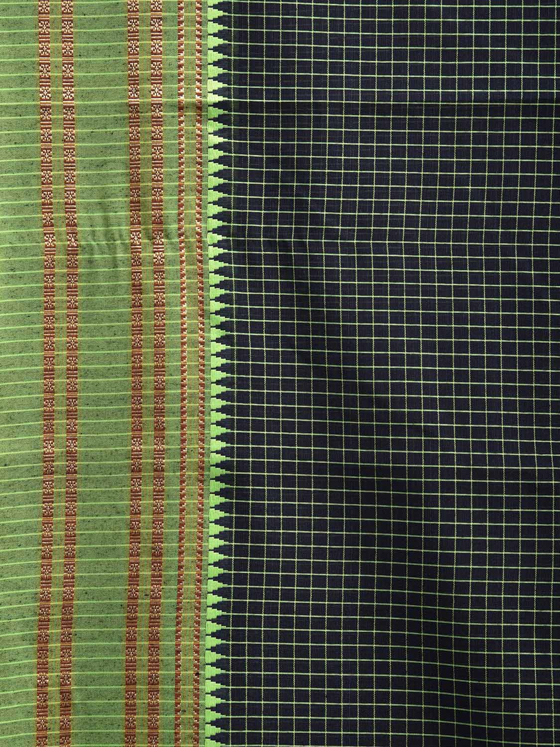 Black and Green Bamboo Cotton Saree with Checks Design No Blouse bc0744