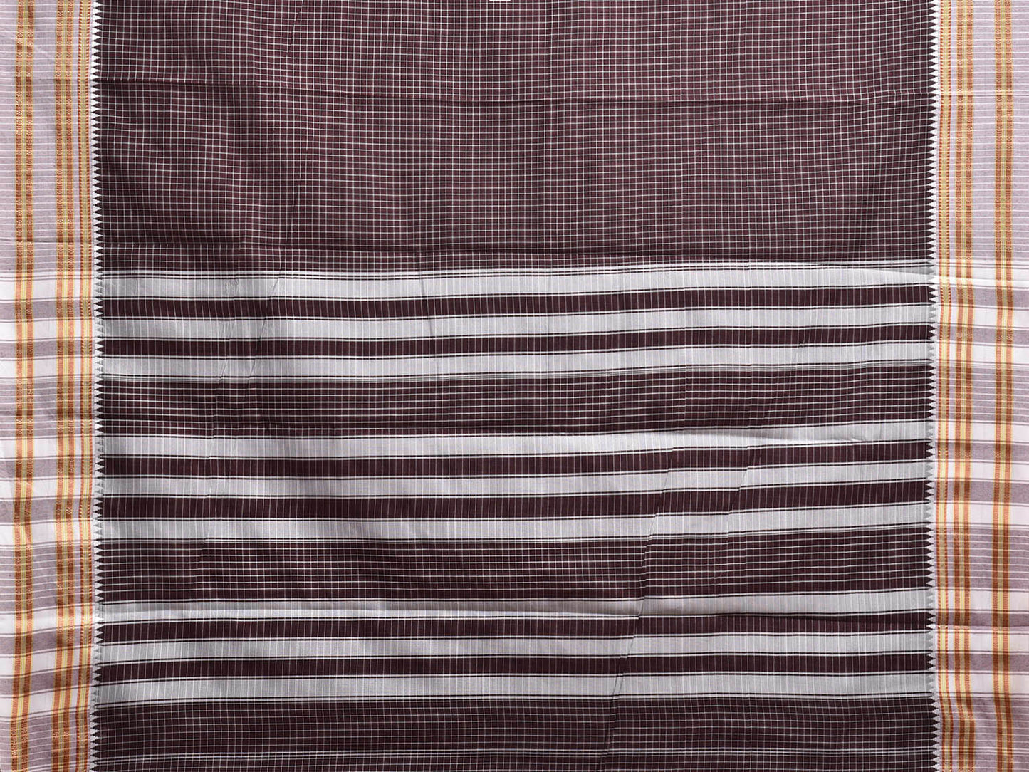 Brown and White Bamboo Cotton Saree with Checks Design No Blouse bc0745