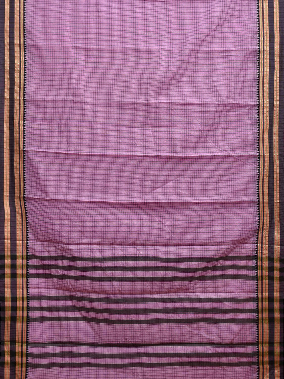 Lavender and Black Bamboo Cotton Saree with Checks Design No Blouse bc0746