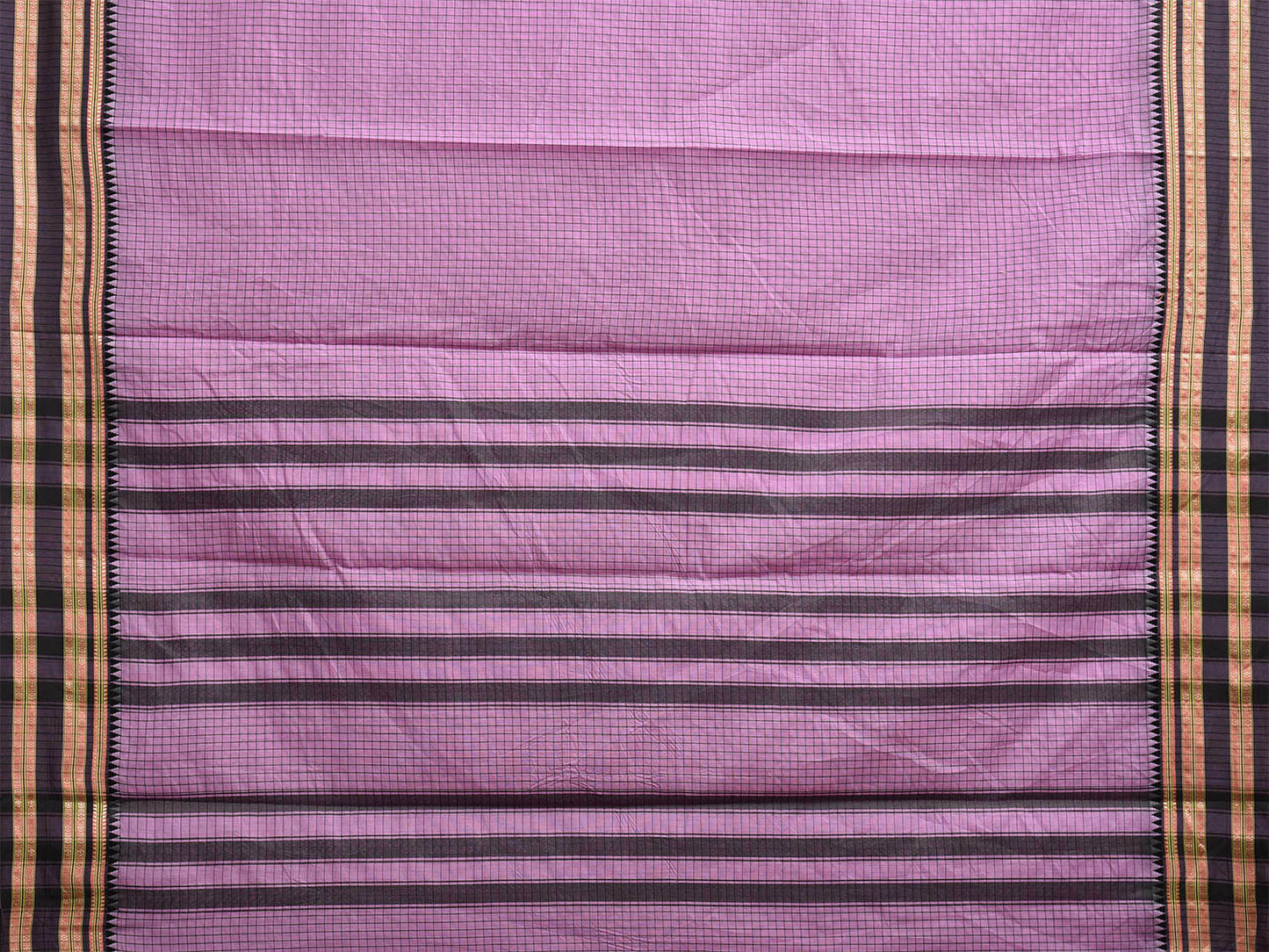 Lavender and Black Bamboo Cotton Saree with Checks Design No Blouse bc0746