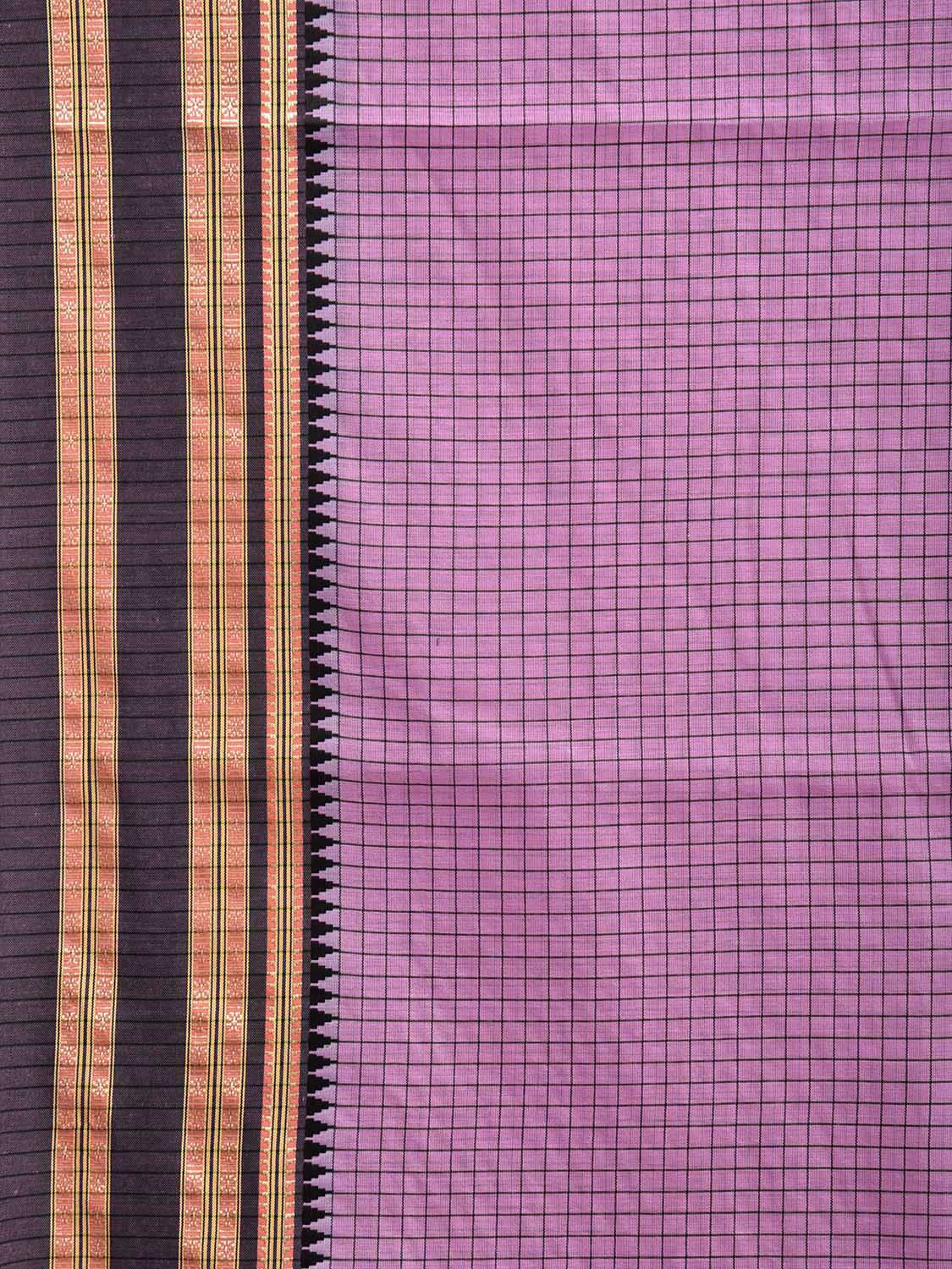 Lavender and Black Bamboo Cotton Saree with Checks Design No Blouse bc0746