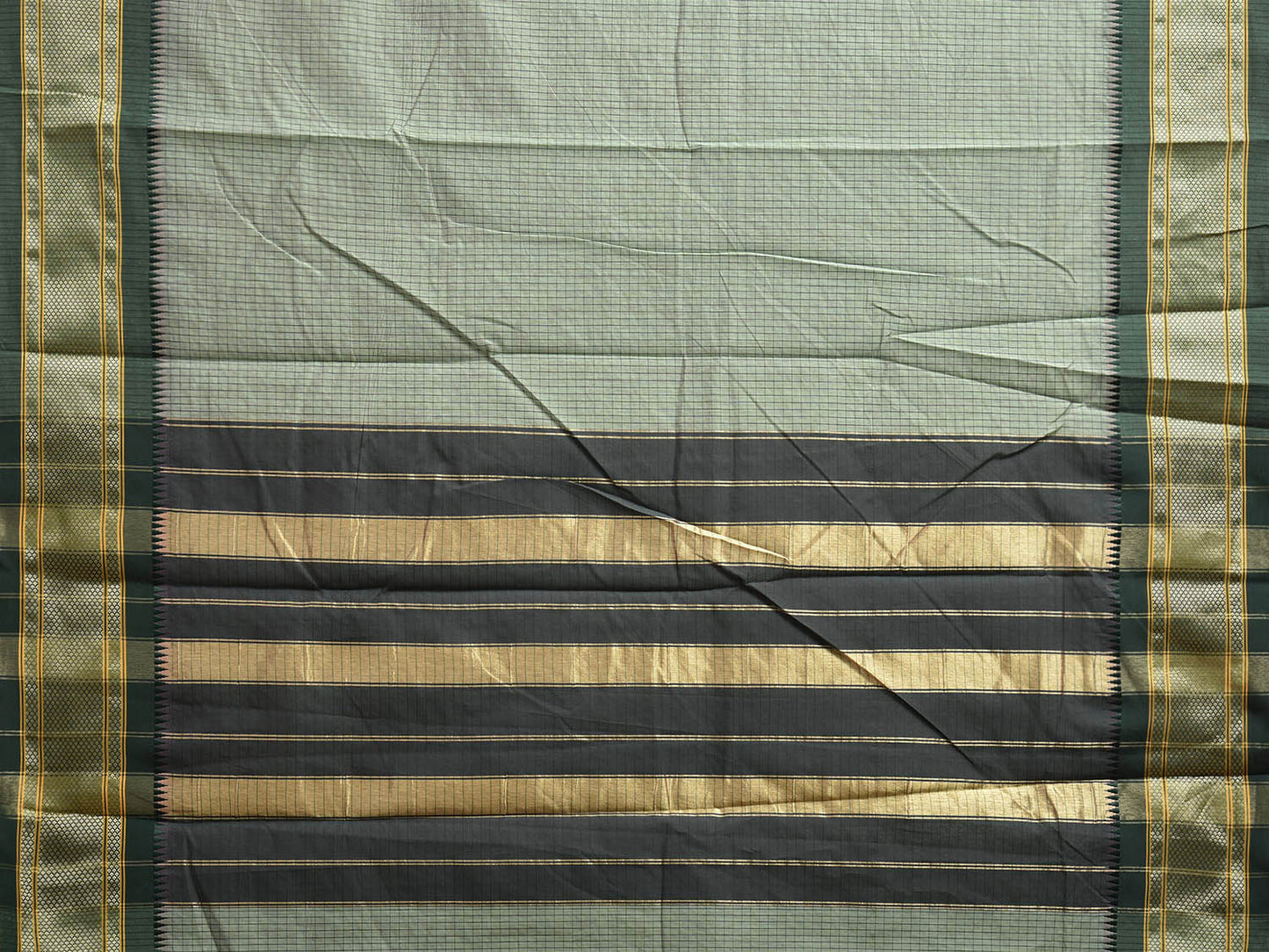 Sea Green and Dark Green Bamboo Cotton Saree with Checks Design No Blouse bc0748